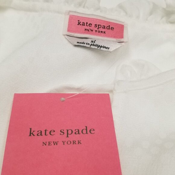 Kate Spade NWT White Fluid Jacquard Ruffle Blouse Womens XL Sheer Classy Classic - Picture 13 of 13